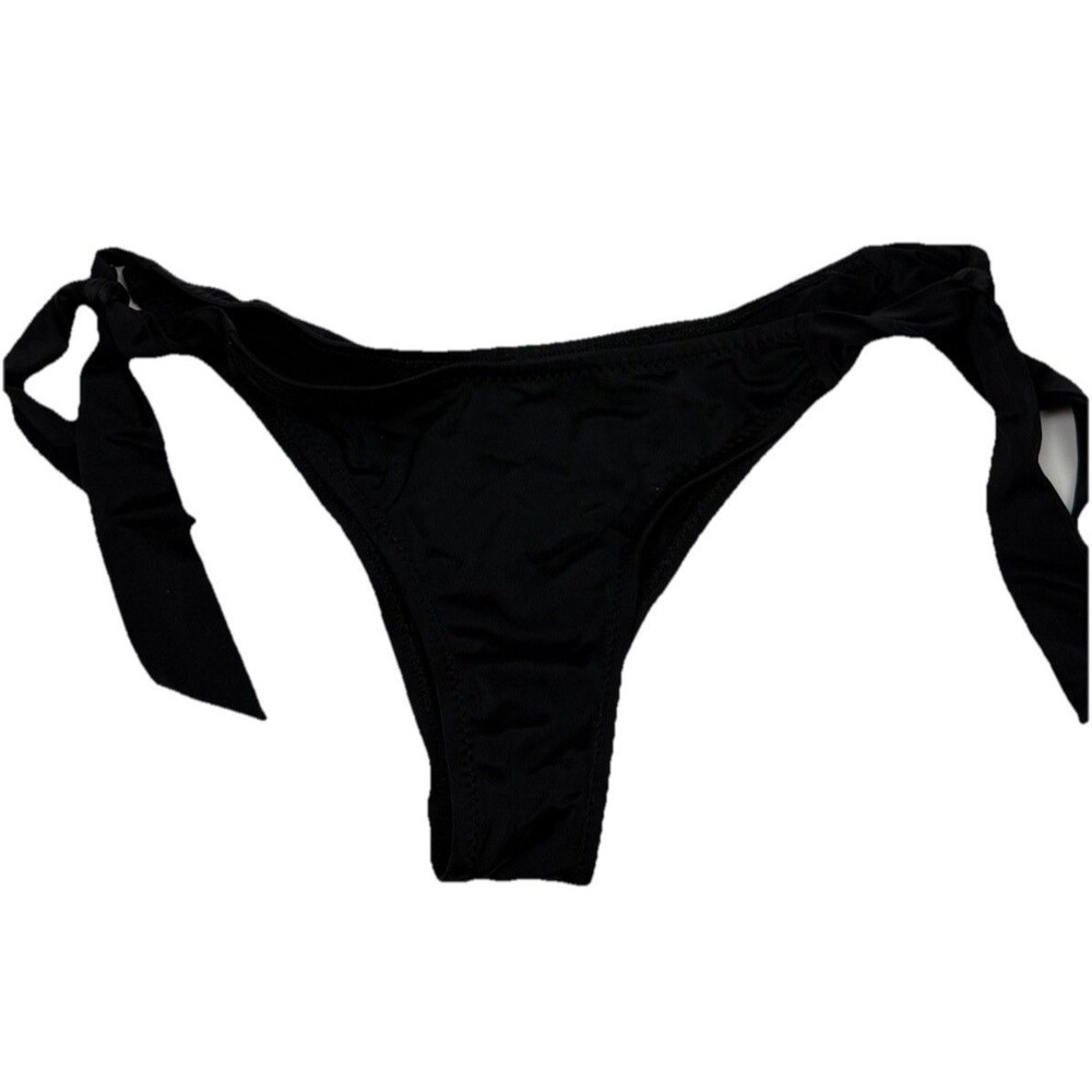 Side Tie Bikini Bottom Black Cheeky Ruched Back Minimalist Swim Small‎ Beachwear